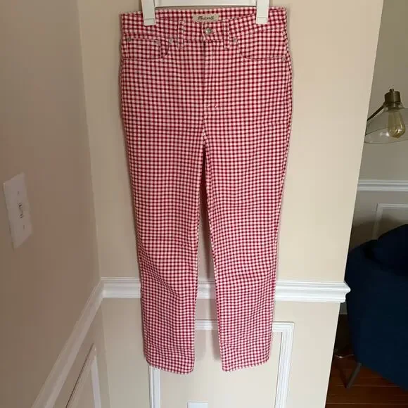 Madewell The Perfect Vintage Jean in Rosy Hibiscus Gingham Check Preppy Picnic - Picture 8 of 14